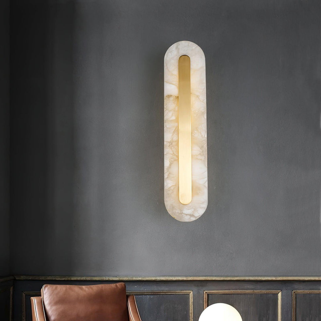 Rundad vägglampa i alabaster — integrerad LED, vertikal eller horisontell montering