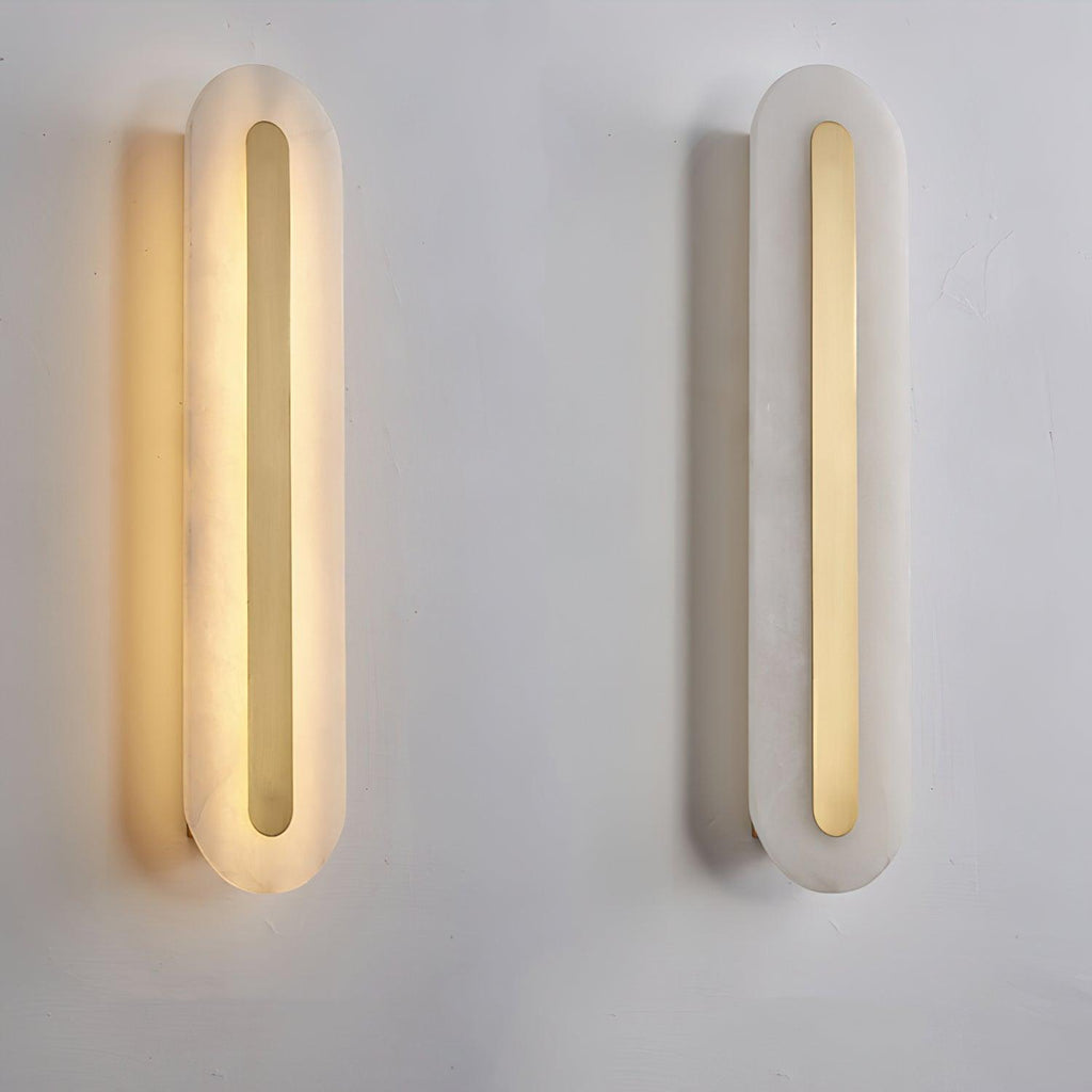 Rundad vägglampa i alabaster — integrerad LED, vertikal eller horisontell montering