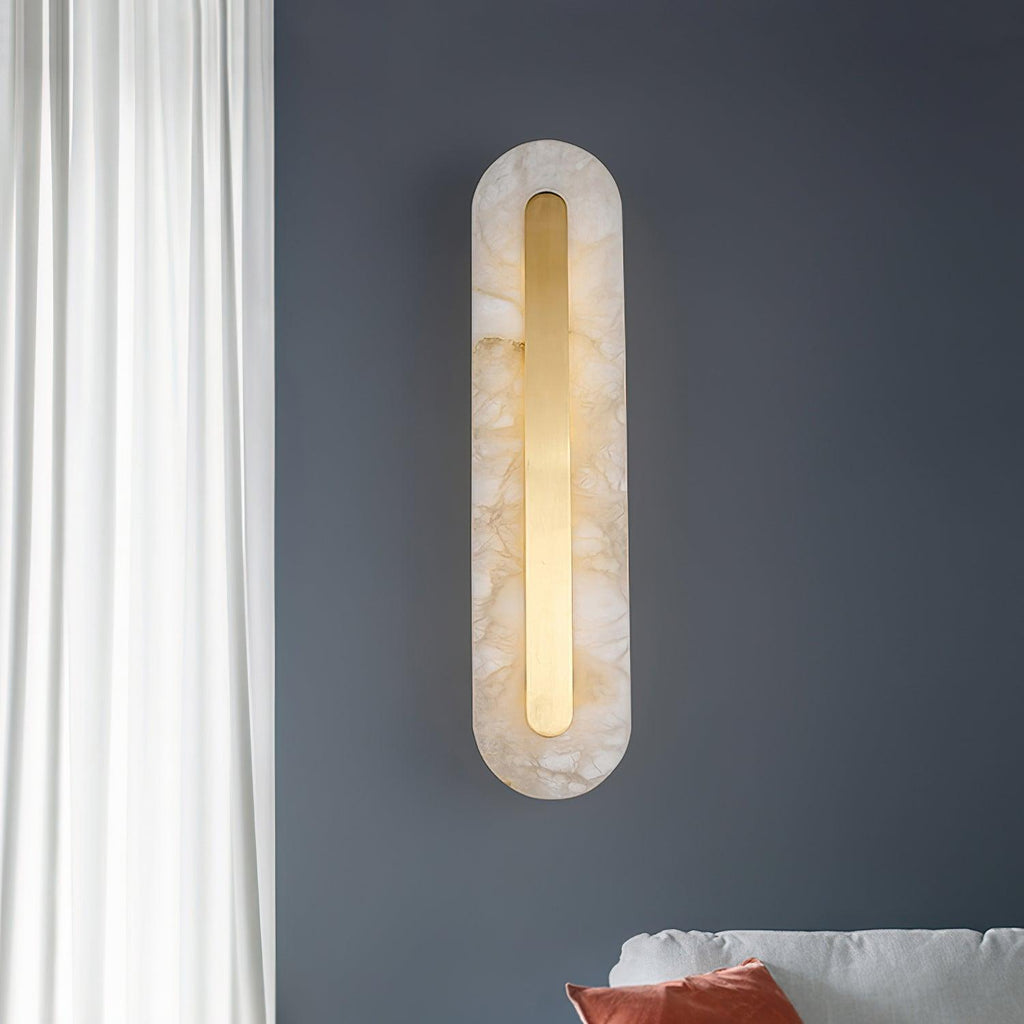 Rundad vägglampa i alabaster — integrerad LED, vertikal eller horisontell montering