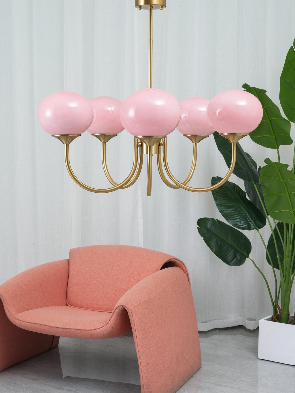 נברשת Marshmallow VKL-1001 עם 3 זרועות, 18.1" x 13.4", נחושת וורוד קרמי