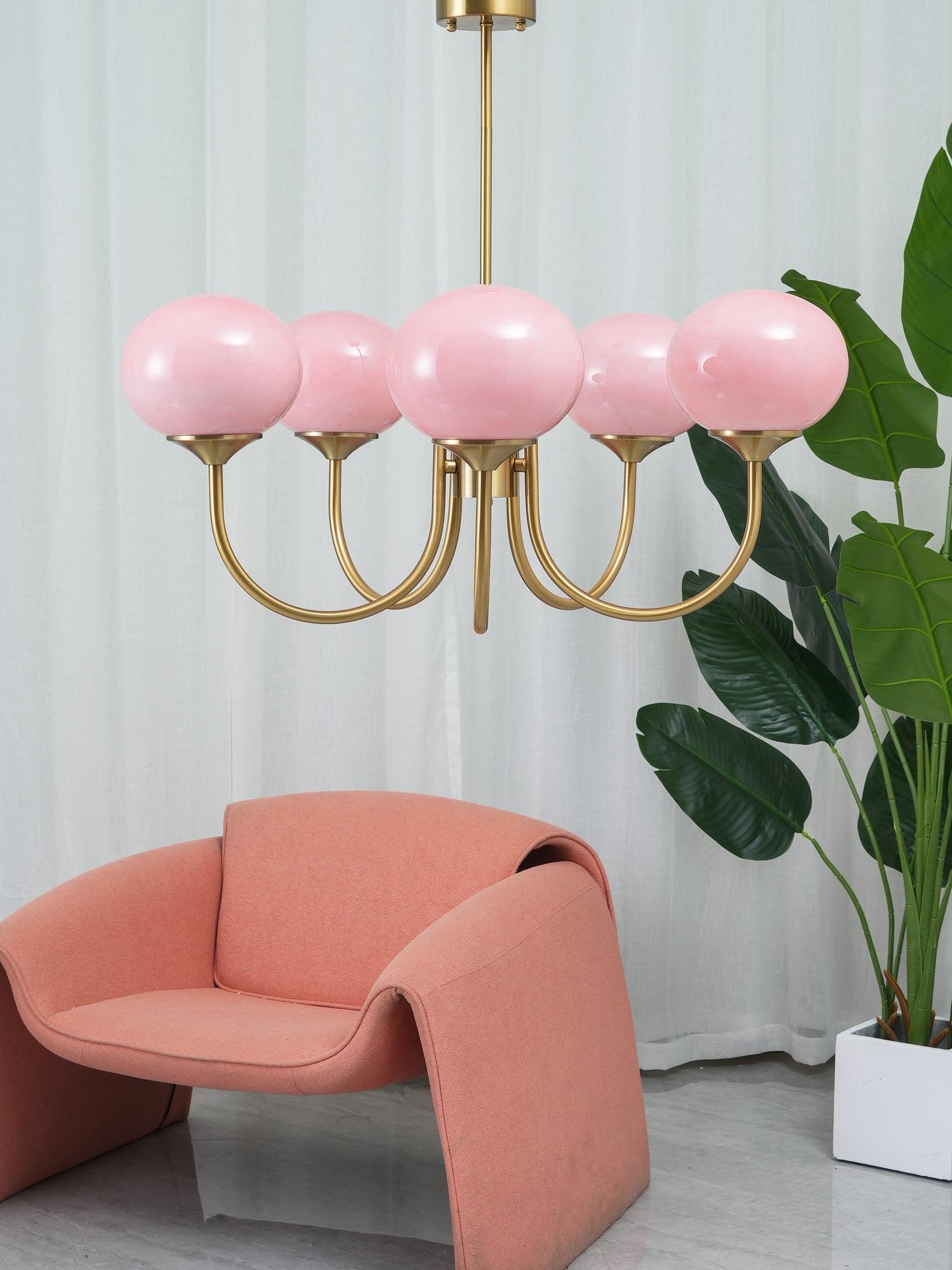 נברשת Marshmallow VKL-1001 עם 3 זרועות, 18.1" x 13.4", נחושת וורוד קרמי