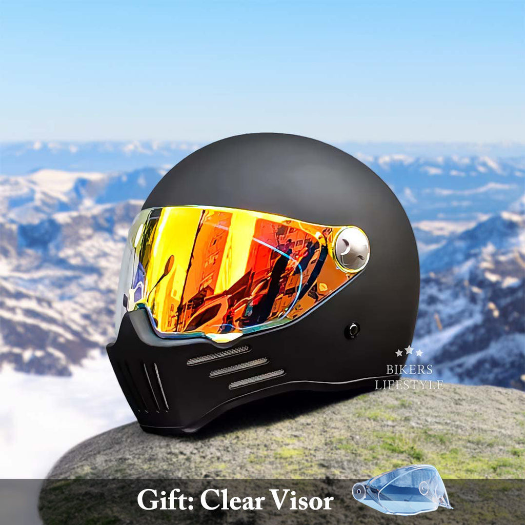 AeroShield Volledig Gezicht Cruiser Motorhelm Met Rode Vizier DOT En ECE Goedgekeurd