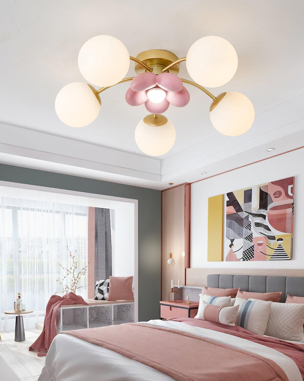 Blossura Pink Petal Ceiling Light, Hardwired Multi-Head
