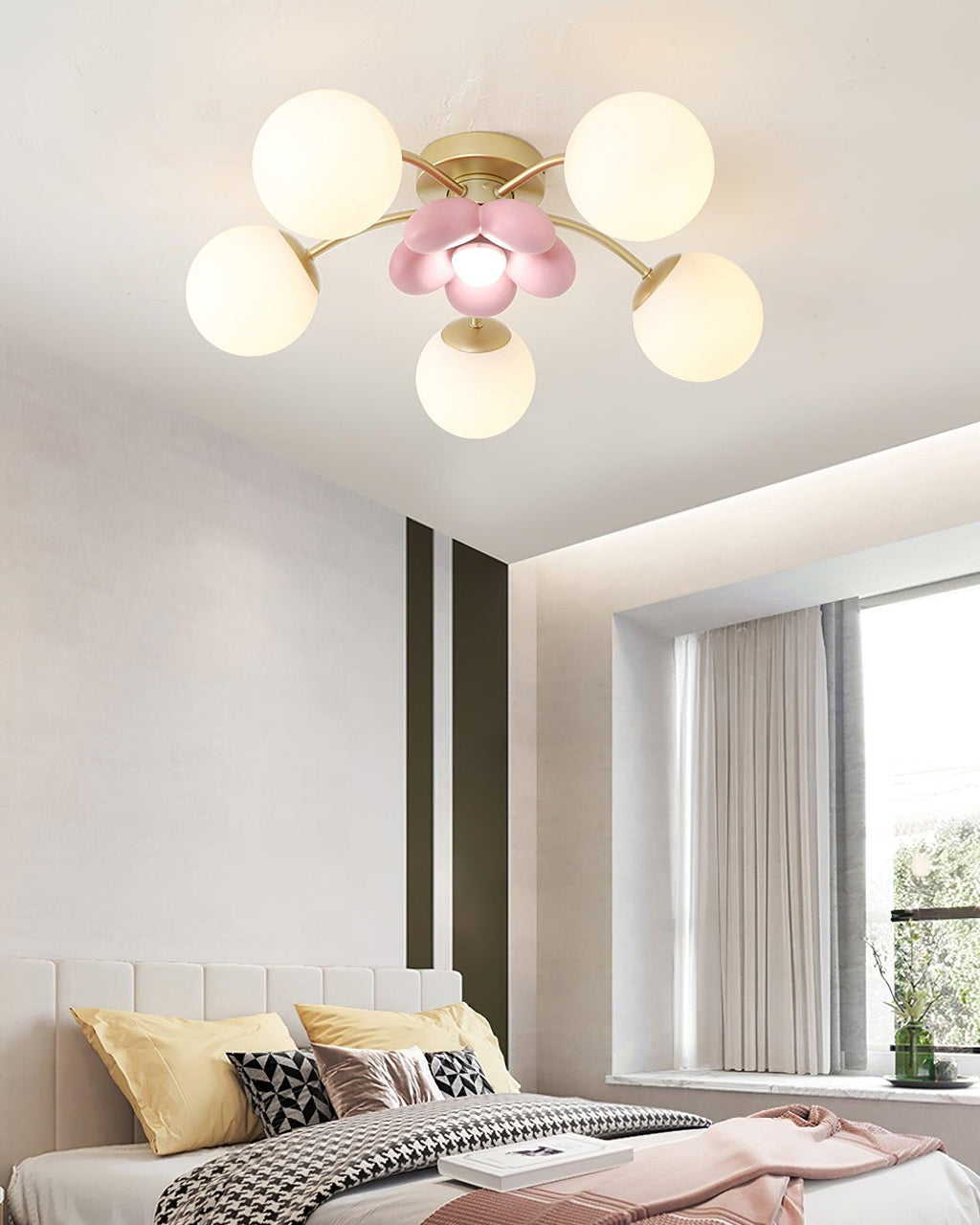 Blossura Pink Petal Ceiling Light, Hardwired Multi-Head
