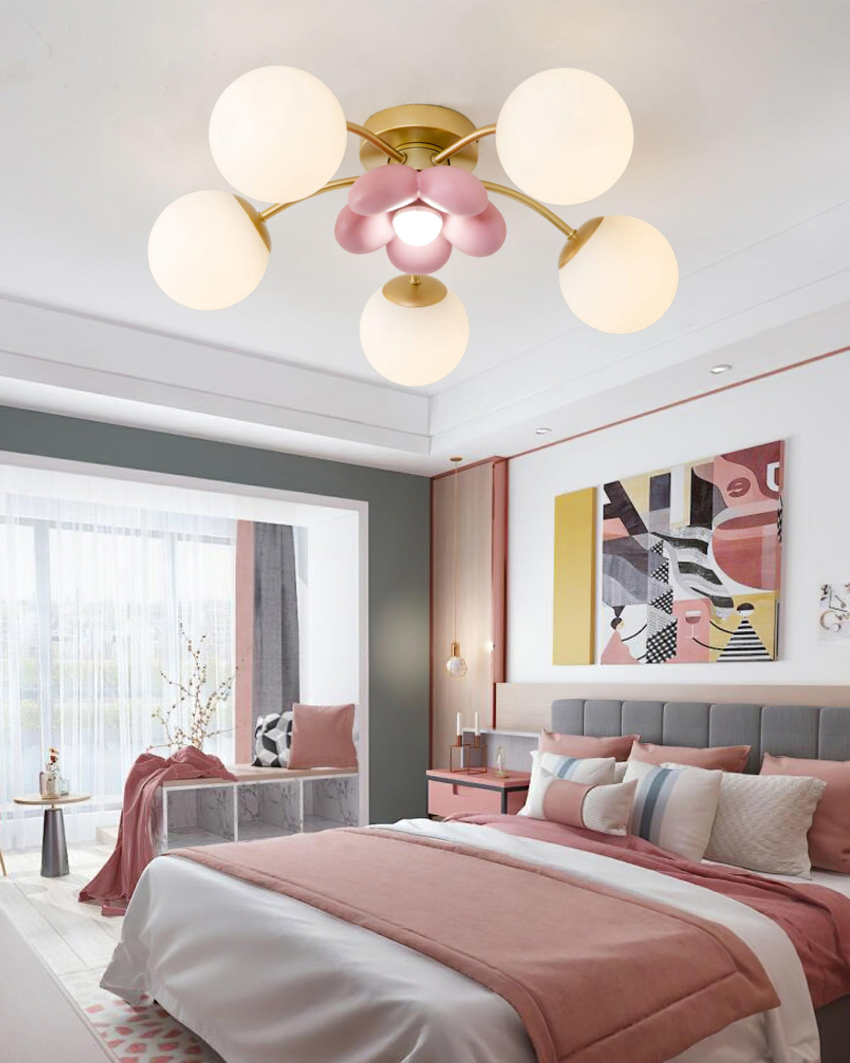 Blossura Pink Petal Ceiling Light, Hardwired Multi-Head
