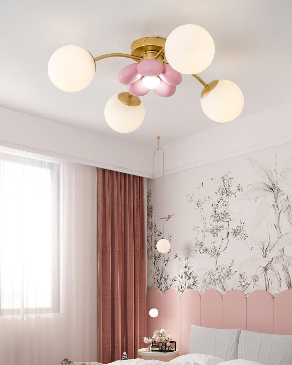 Blossura Pink Petal Ceiling Light, Hardwired Multi-Head