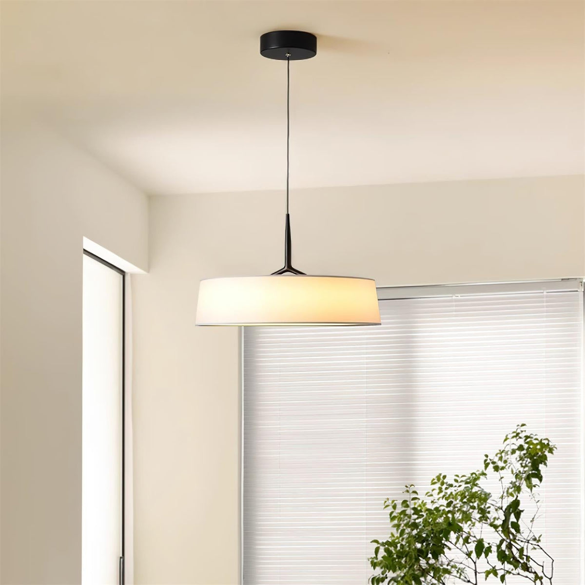 Witte stoffen trommelhanglamp — Zwart, diameter van 45 cm