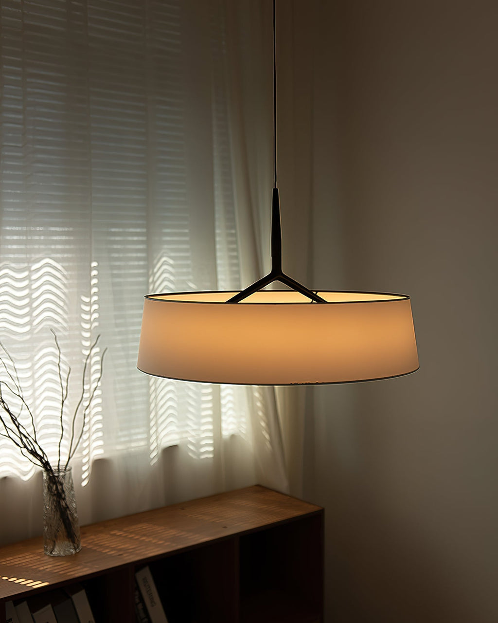 Witte stoffen trommelhanglamp — Zwart, diameter van 45 cm