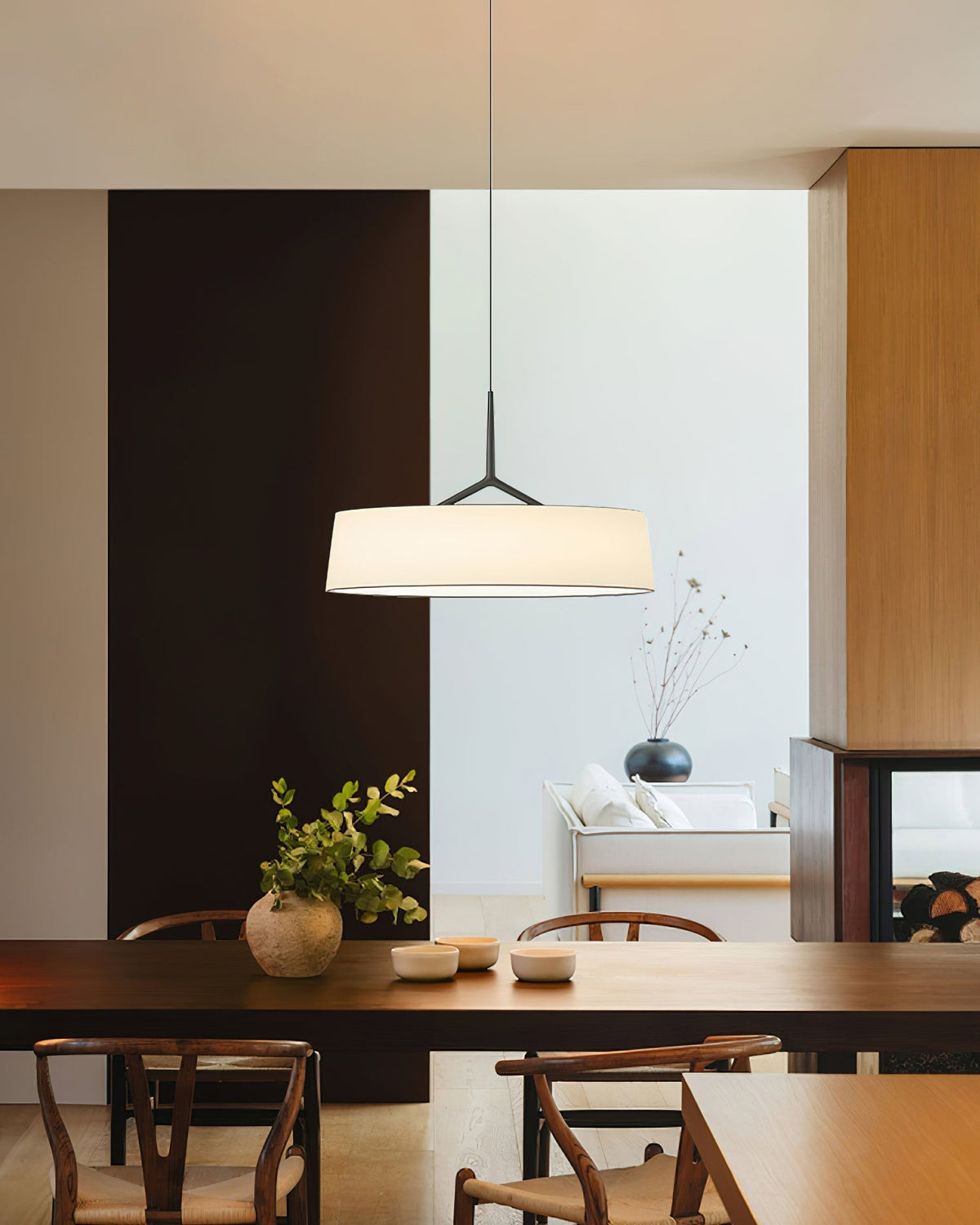 Witte stoffen trommelhanglamp — Zwart, diameter van 45 cm
