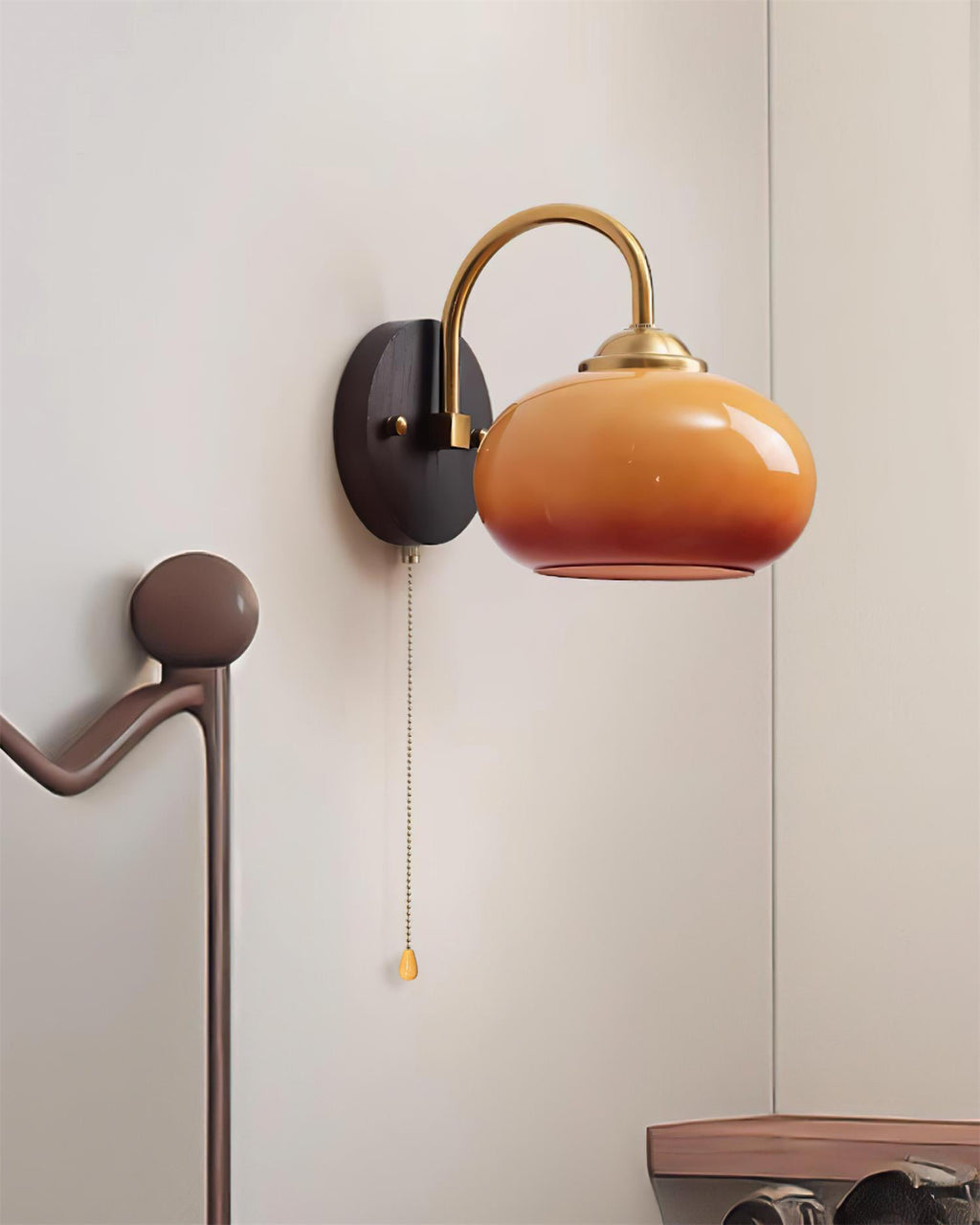 Arched Arm Wall Lamp, Glass Dome Shade, E26/E27 Socket, 18x21cm, Dimmer Compatible