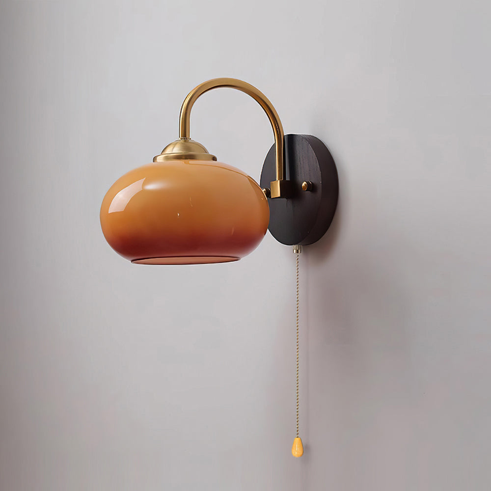 Arched Arm Wall Lamp, Glass Dome Shade, E26/E27 Socket, 18x21cm, Dimmer Compatible