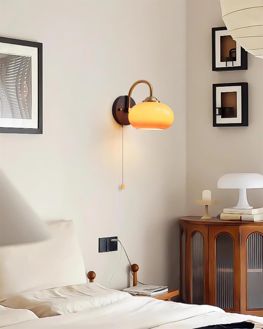Arched Arm Wall Lamp, Glass Dome Shade, E26/E27 Socket, 18x21cm, Dimmer Compatible