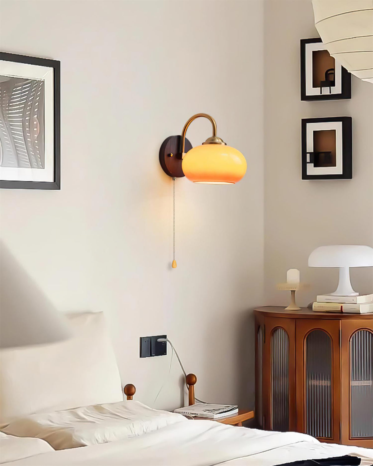 Arched Arm Wall Lamp, Glass Dome Shade, E26/E27 Socket, 18x21cm, Dimmer Compatible