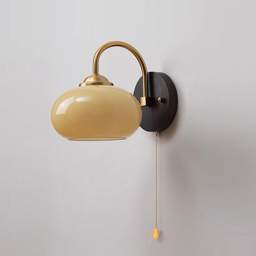 Arched Arm Wall Lamp, Glass Dome Shade, E26/E27 Socket, 18x21cm, Dimmer Compatible