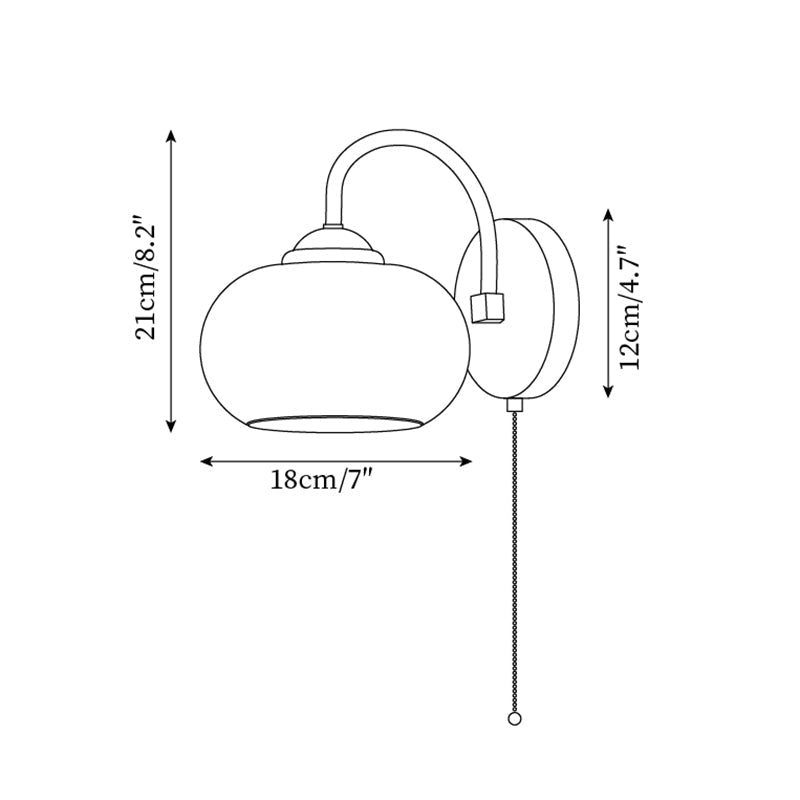 Arched Arm Wall Lamp, Glass Dome Shade, E26/E27 Socket, 18x21cm, Dimmer Compatible