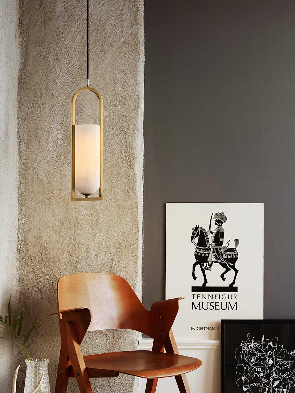 Aethyn Arch Pendant Light — Alabaster Shade, Brass Base
