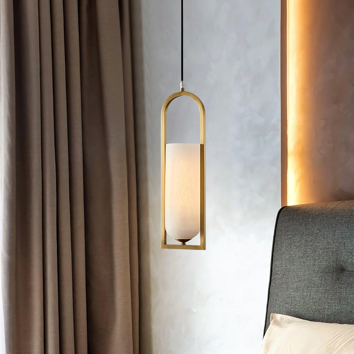 Aethyn Arch Pendant Light — Alabaster Shade, Brass Base