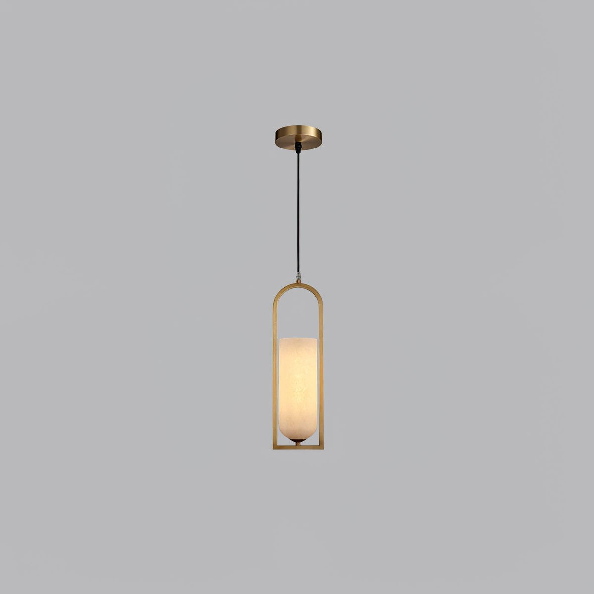 Aethyn Arch Pendant Light — Alabaster Shade, Brass Base
