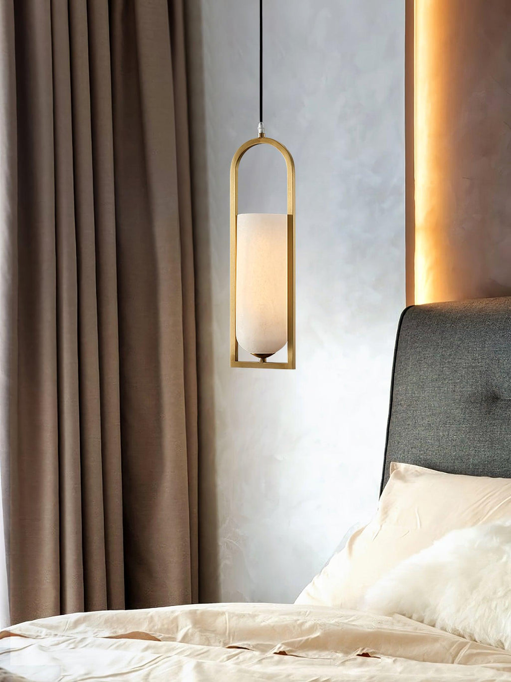 Aethyn Arch Pendant Light — Alabaster Shade, Brass Base
