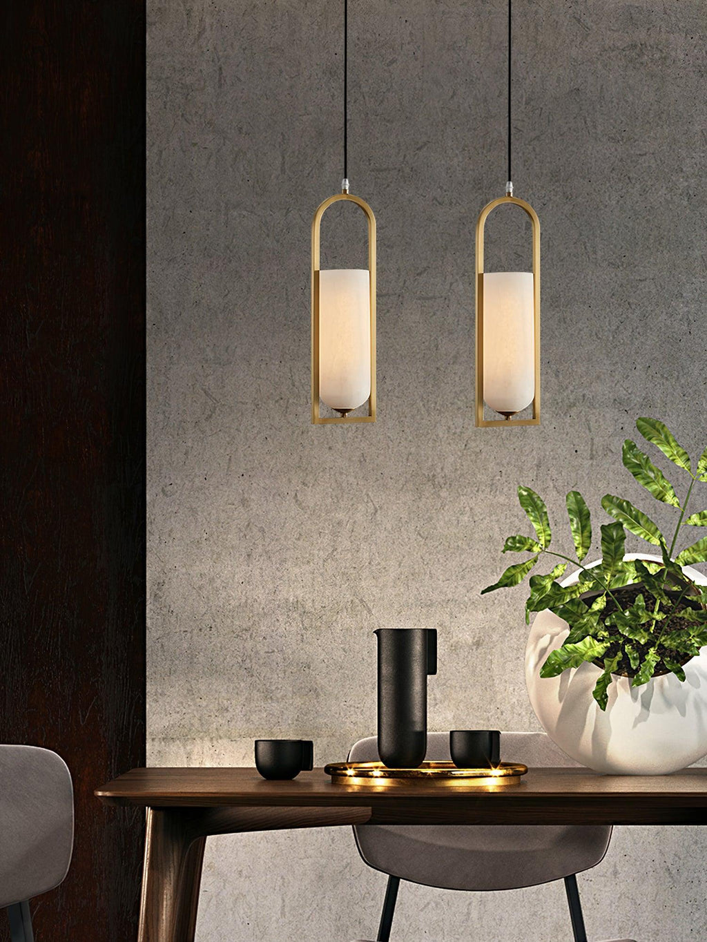 Aethyn Arch Pendant Light — Alabaster Shade, Brass Base