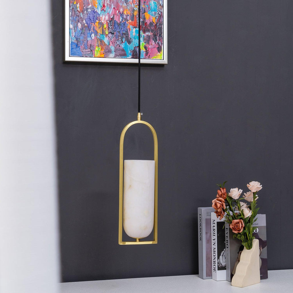Aethyn Arch Pendant Light — Alabaster Shade, Brass Base
