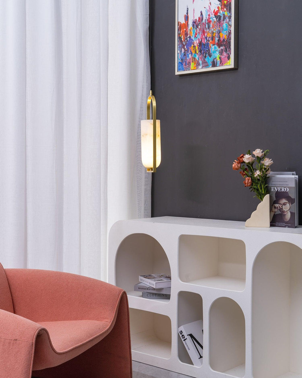 Aethyn Arch Pendant Light — Alabaster Shade, Brass Base