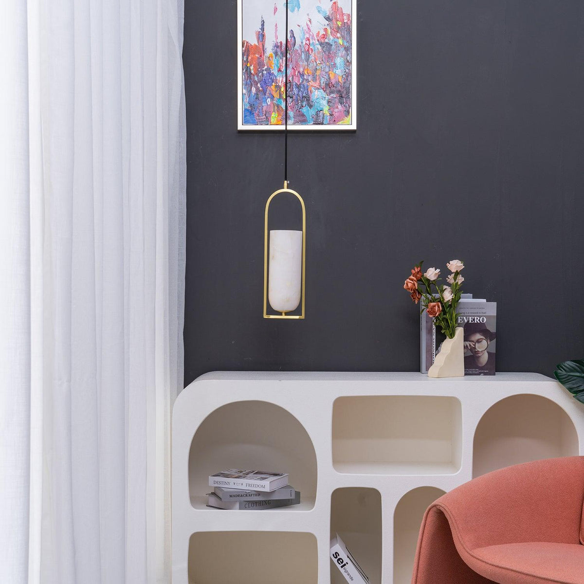 Aethyn Arch Pendant Light — Alabaster Shade, Brass Base