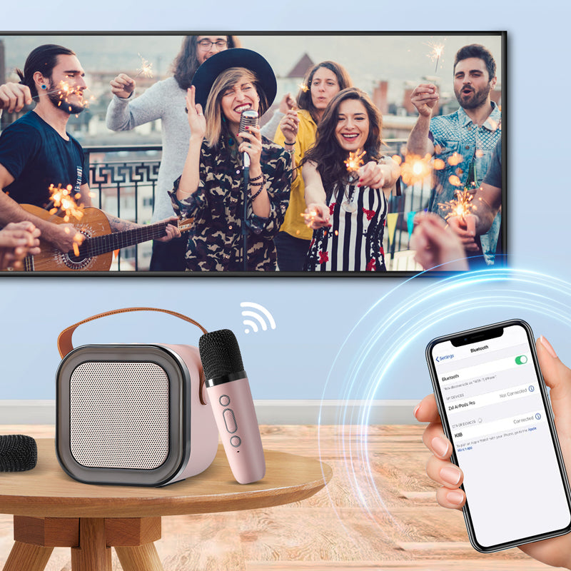 Mini karaoke hangszóró szett - Két vezeték nélküli mikrofon - RGB világítás - Bluetooth 5.3 - USB-C - 3 színben