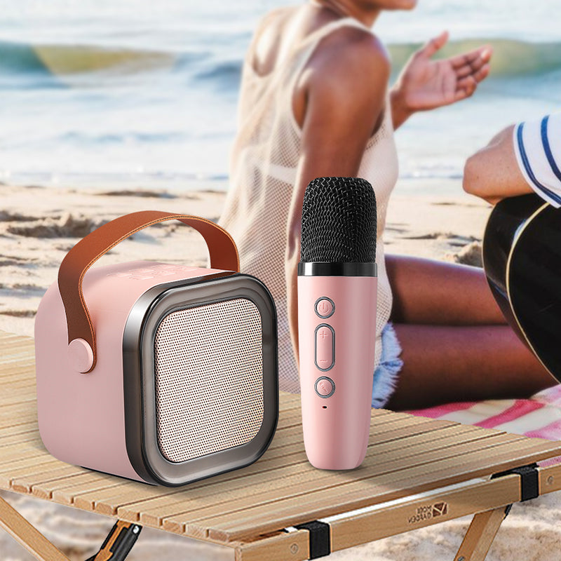 Mini karaoke hangszóró szett - Két vezeték nélküli mikrofon - RGB világítás - Bluetooth 5.3 - USB-C - 3 színben