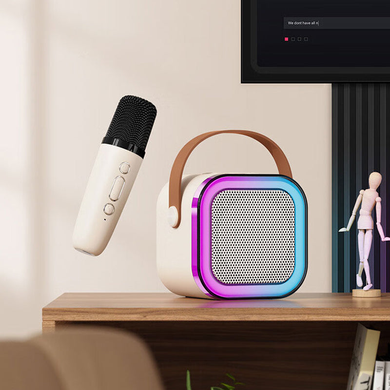 Mini karaoke hangszóró szett - Két vezeték nélküli mikrofon - RGB világítás - Bluetooth 5.3 - USB-C - 3 színben