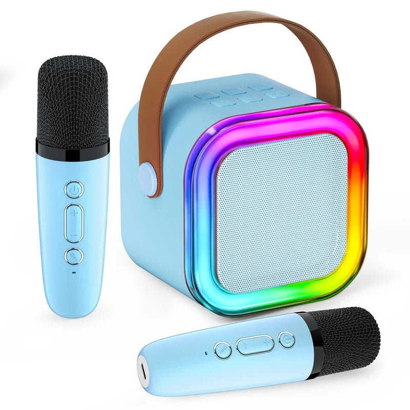 Mini karaoke hangszóró szett - Két vezeték nélküli mikrofon - RGB világítás - Bluetooth 5.3 - USB-C - 3 színben