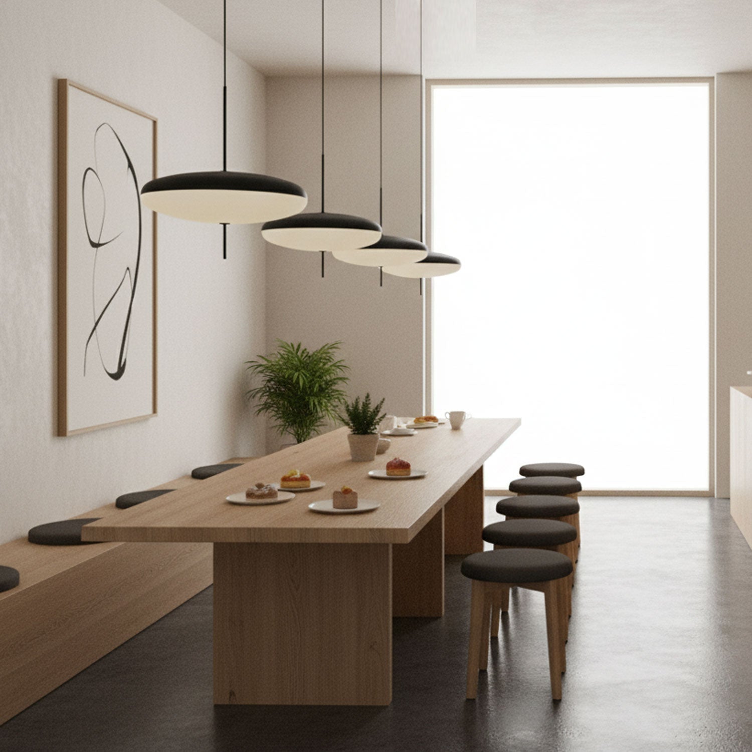 Minimalistische Pendelleuchte mit Opalglasschirm