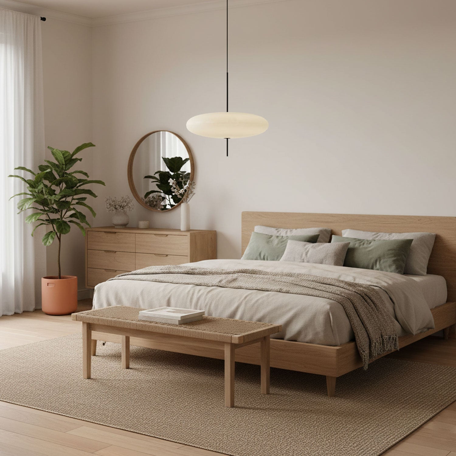 Minimalistische Pendelleuchte mit Opalglasschirm
