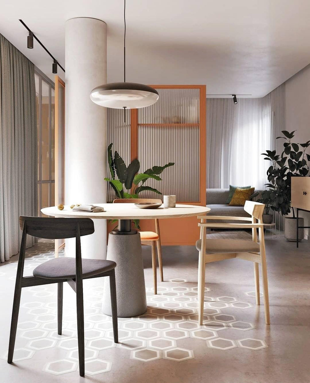 Minimalistische Pendelleuchte mit Opalglasschirm