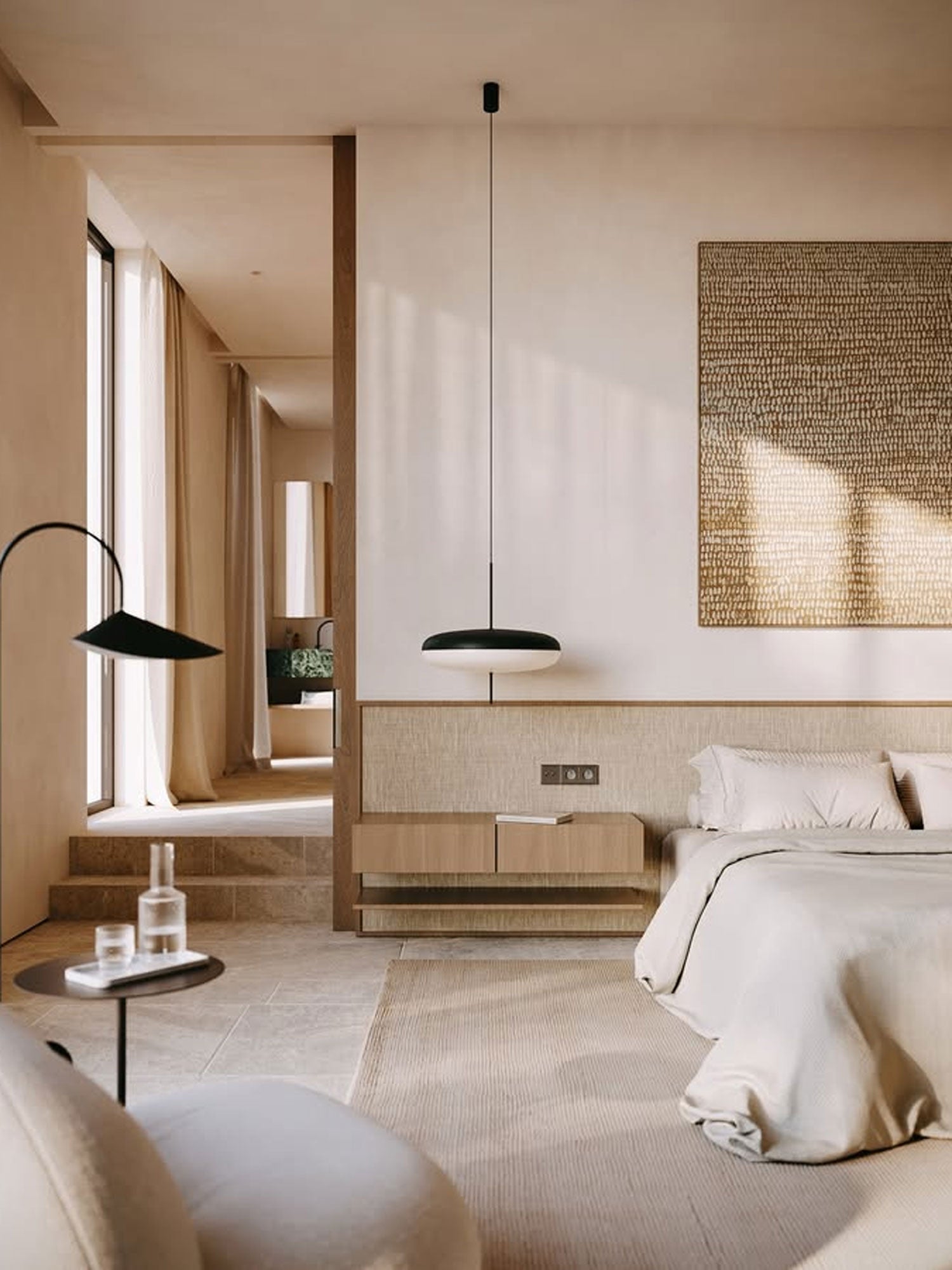 Minimalistische Pendelleuchte mit Opalglasschirm