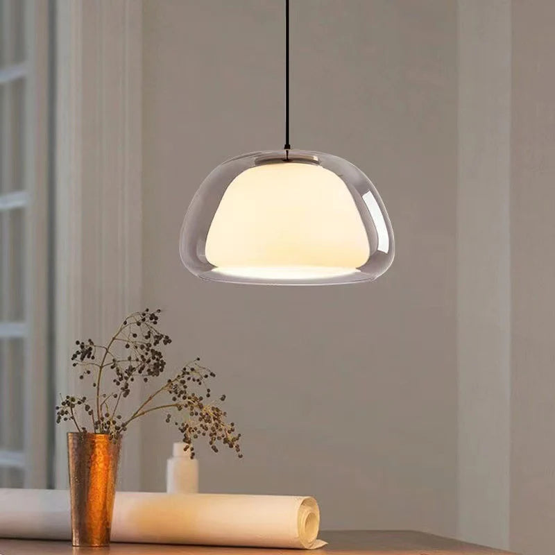 מנורת תלייה מודרנית LED ולנטינה — אהיל זכוכית, מסגרת מתכת, התקנה פנימית בחיבור קבוע