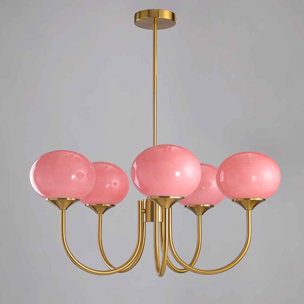 Aurielle 3 Or 5 Light Ceiling Fixture Gold With Pink Shades