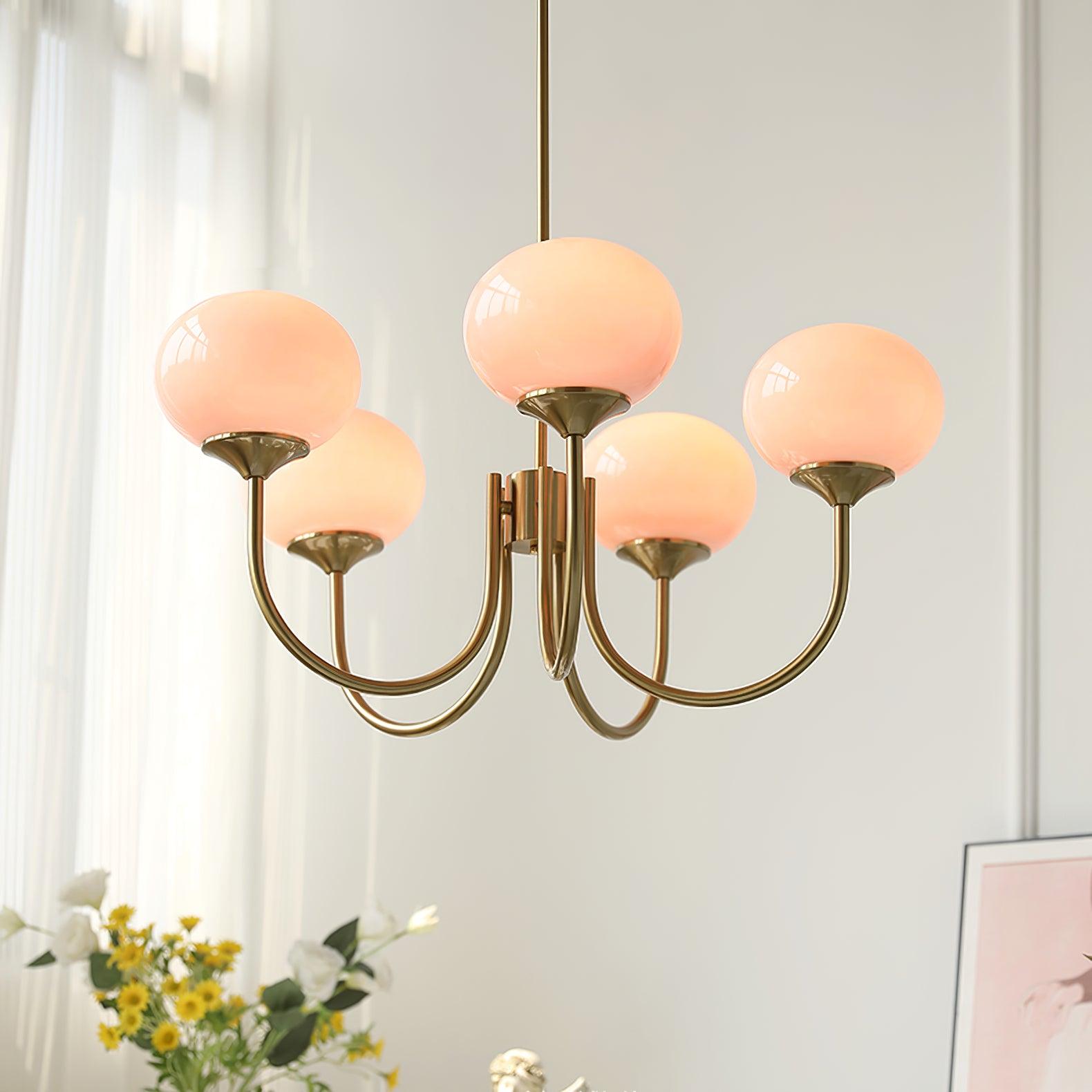 Aurielle 3 Or 5 Light Ceiling Fixture Gold With Pink Shades