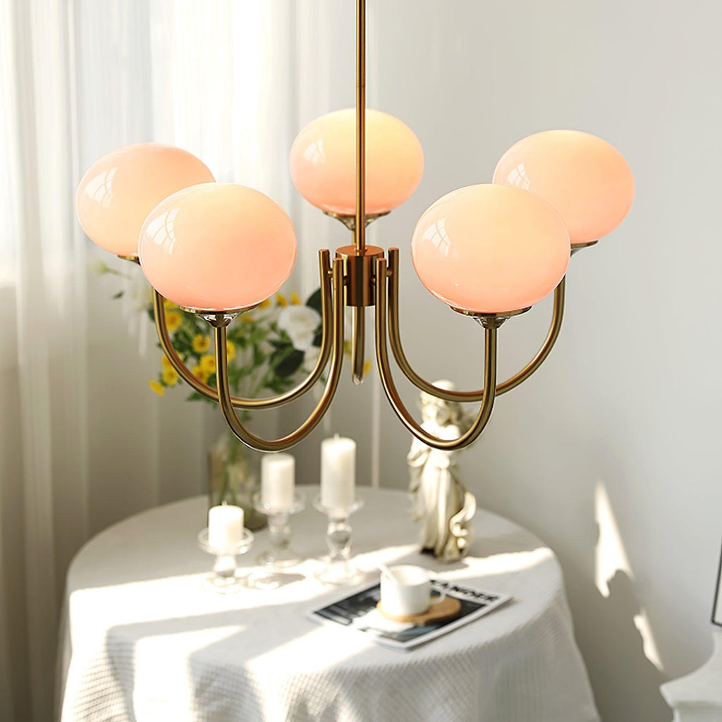 Aurielle 3 Or 5 Light Ceiling Fixture Gold With Pink Shades