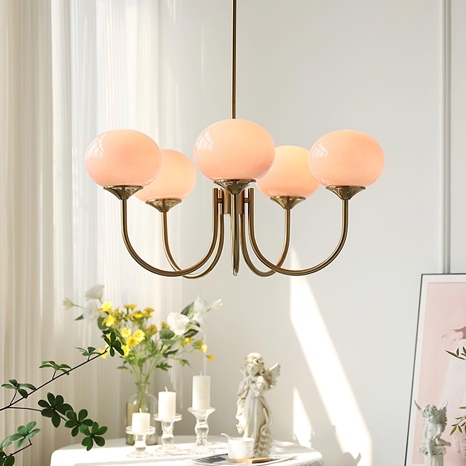Aurielle 3 Or 5 Light Ceiling Fixture Gold With Pink Shades