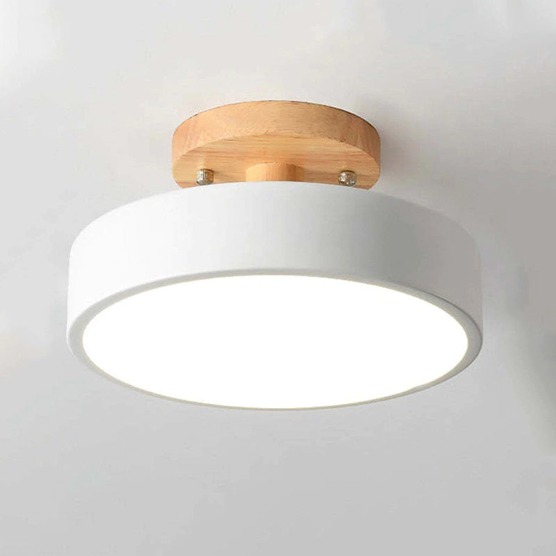 Elaren Trä LED Taklampa Med Dimbart Beige Skärm