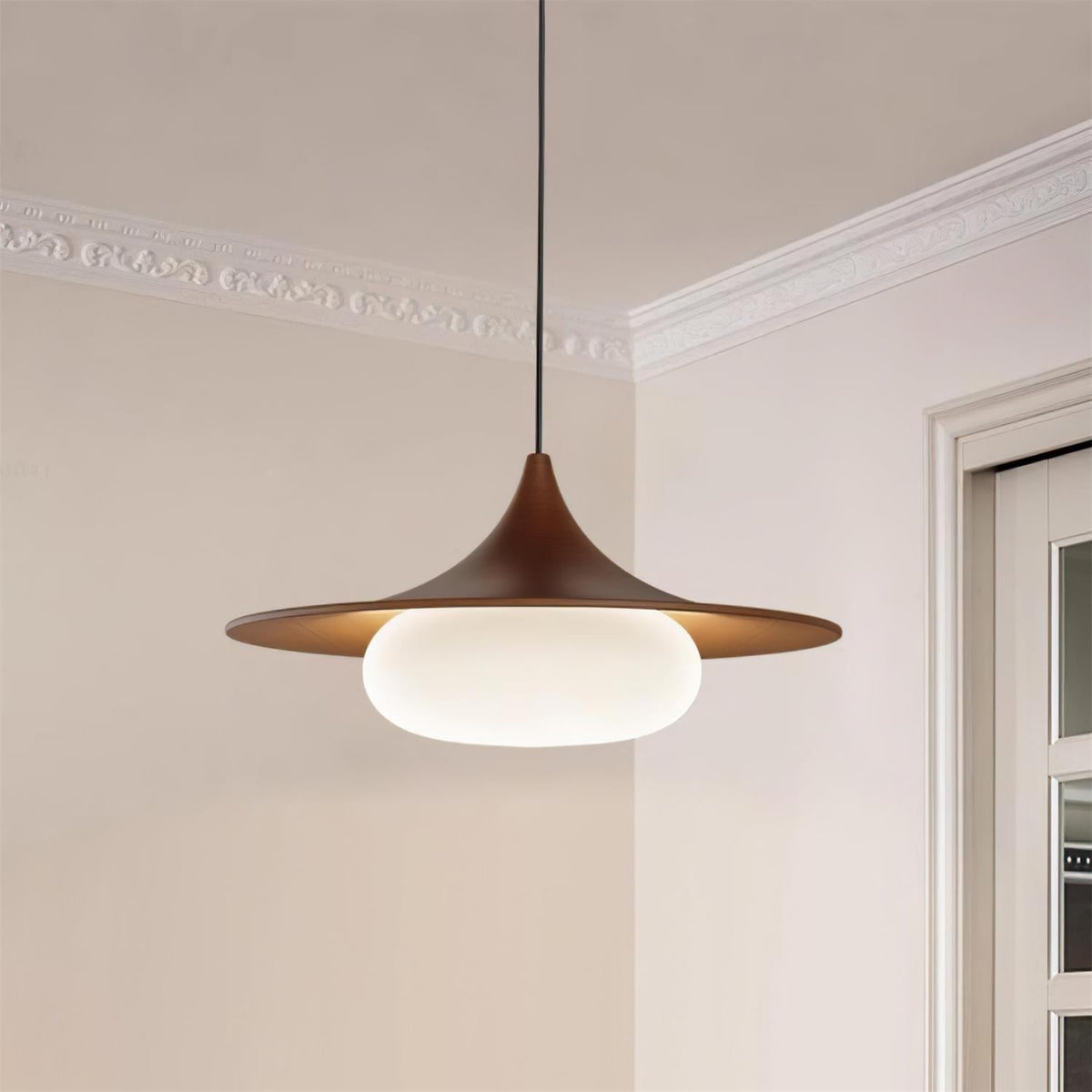 Ovelis hanglamp met houten baldakijn — Diameter van 40 cm, geïntegreerde led van 12W, warmwit 3000K