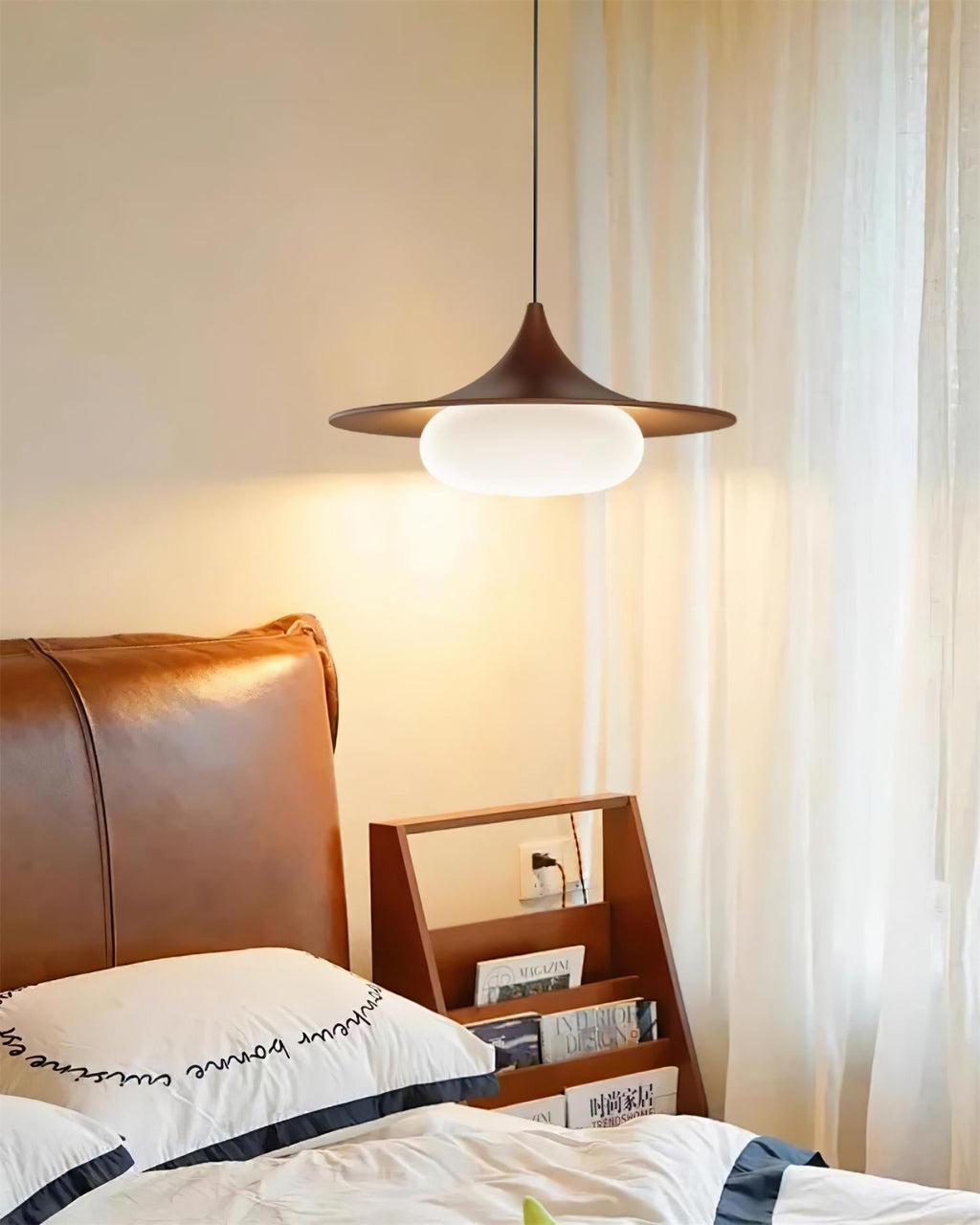 Ovelis hanglamp met houten baldakijn — Diameter van 40 cm, geïntegreerde led van 12W, warmwit 3000K