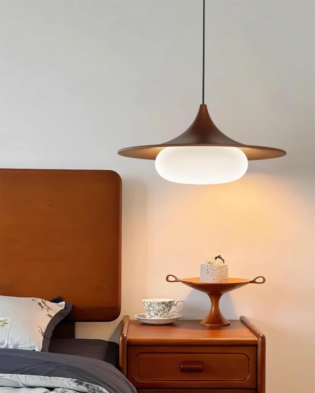 Ovelis hanglamp met houten baldakijn — Diameter van 40 cm, geïntegreerde led van 12W, warmwit 3000K