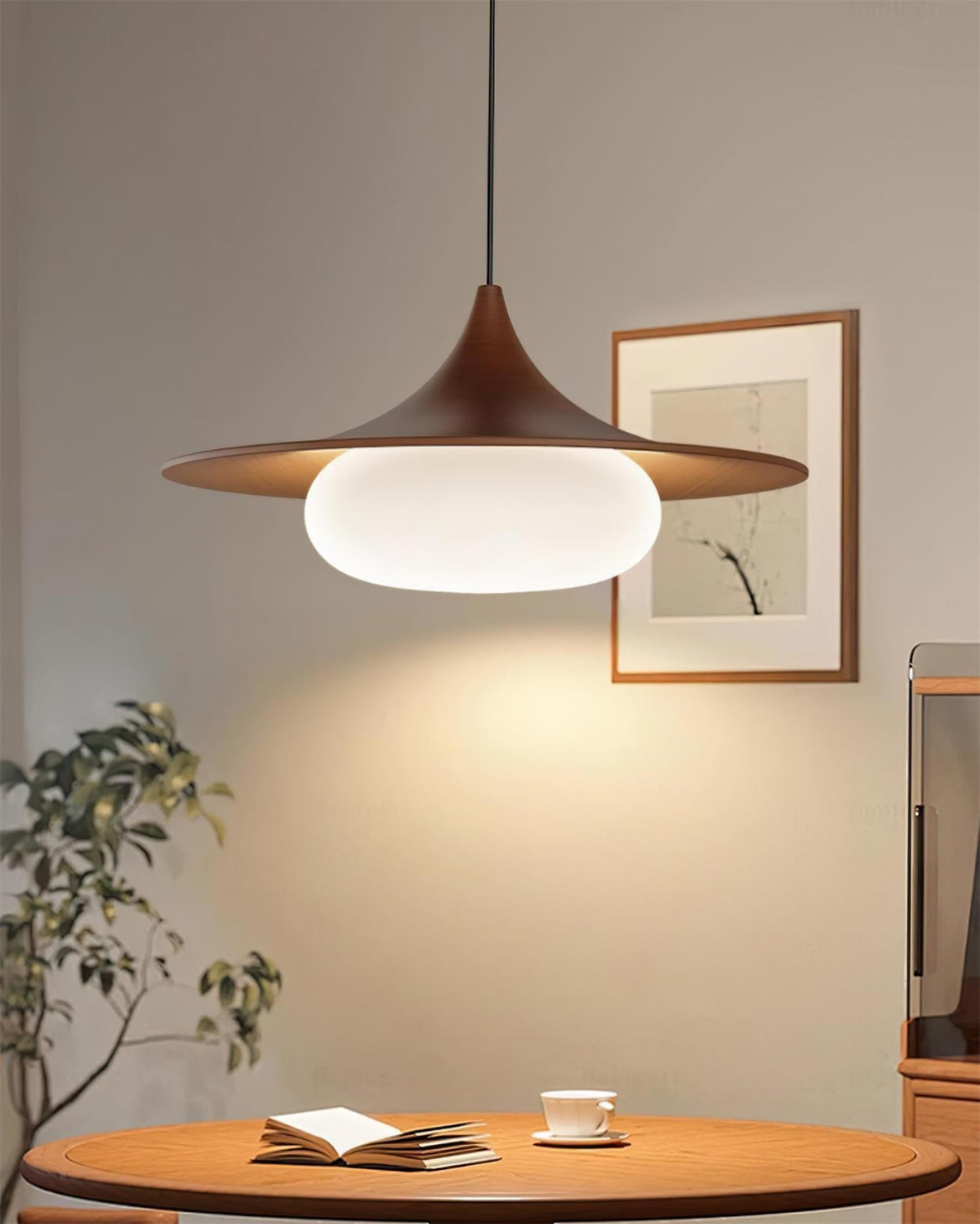 Ovelis hanglamp met houten baldakijn — Diameter van 40 cm, geïntegreerde led van 12W, warmwit 3000K