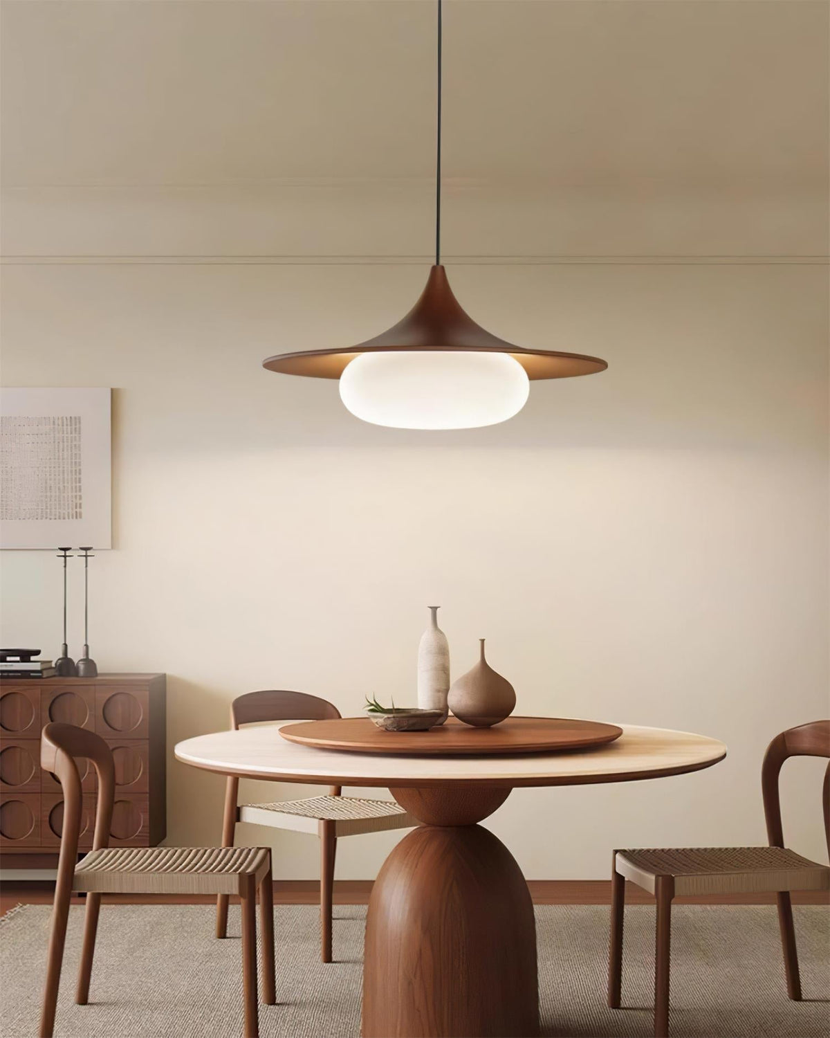 Ovelis hanglamp met houten baldakijn — Diameter van 40 cm, geïntegreerde led van 12W, warmwit 3000K