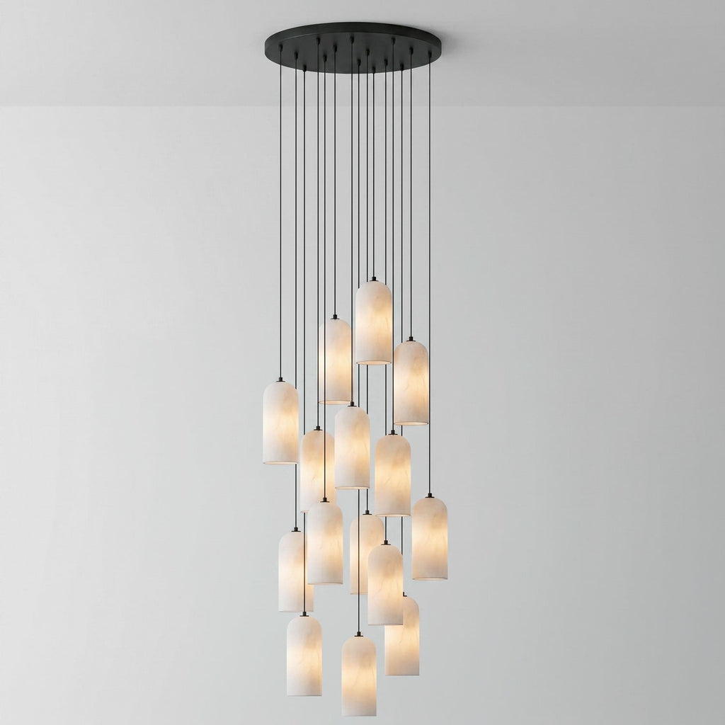 Monty Pendelleuchte aus Alabaster mit geflochtenem Kabel