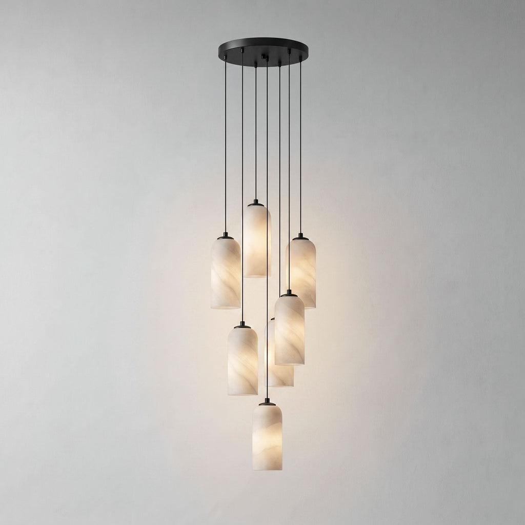 Monty Pendelleuchte aus Alabaster mit geflochtenem Kabel