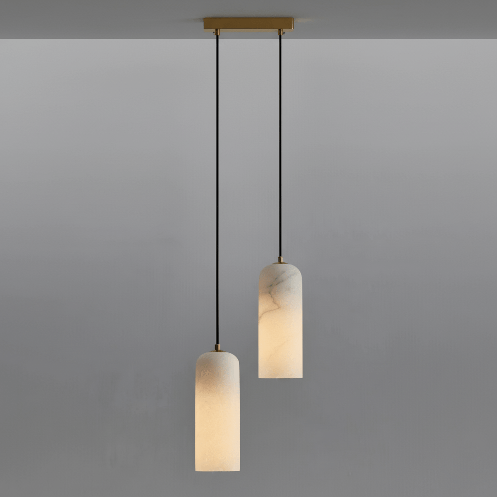 Monty Pendelleuchte aus Alabaster mit geflochtenem Kabel