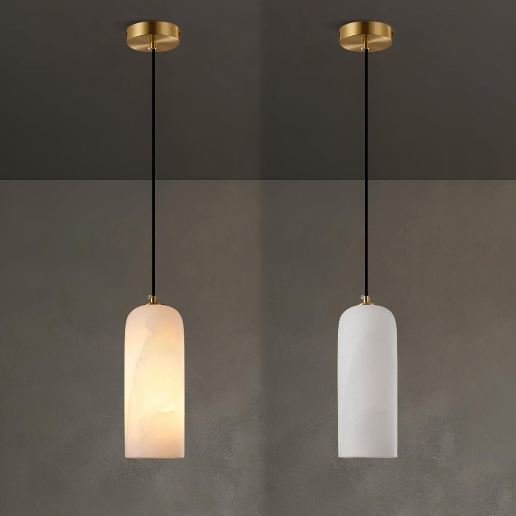 Monty Pendelleuchte aus Alabaster mit geflochtenem Kabel